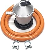 UBOON Kit Completo Regulador de Gas Butano + Tubo de Goma 1,5 Metros + 2 Abrazaderas de Seguridad - ¡Tu Solución Confiable en Gris/Naranja para un Uso de Gas Seguro