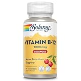SOLARAY Vitamina B-12 2000mcg | Sabor a cereza natural sin azúcar | Energía saludable y soporte de glóbulos rojos | Sin Gluten | Apto Para Veganos | 90 Lozenges