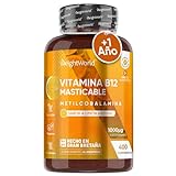 Vitamina B12 Masticable 1000mcg, 400 Comprimidos Veganos, Sabor a Limón Natural - Más de 1 Año de Suministro Para el Cansancio y el Metabolismo, B12 Metilcobalamina, Mayor Absorción que Comprimidos