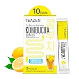 TEAZEN - Kombucha Limón – Bebida Instantánea Probiotica con Té – 10 Sobres – Sin Azúcar, Vegano, Bajo en Calorías – Preparación de Bebida Coreana Tropical con Prebióticos