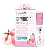 TEAZEN - Kombucha de Melocotón – Té Probiotico Instantáneo Fermentado – 10 Sobres – Sin Azúcar, Vegano, Bajo en Calorías – Bebida Coreana en Polvo con Prebióticos