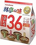 Marukome Miso Ryotei no Aji - Sopa de 4 sabores, paquete de 36 sopas instantáneas japonesas de miso (algas wakame, cebollas verdes, tofu, aburaage)