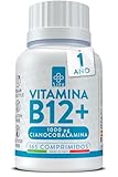 Vitamina B12 Vegana 1000µg 365 Comprimidos Piulife® Vitamina B12 Cianocobalamina, Suplemento B12 Vitamina Sistema Inmune, Síntesis De Glóbulos Rojos, Reduce La Fatiga Física Y Mental, Vit B12